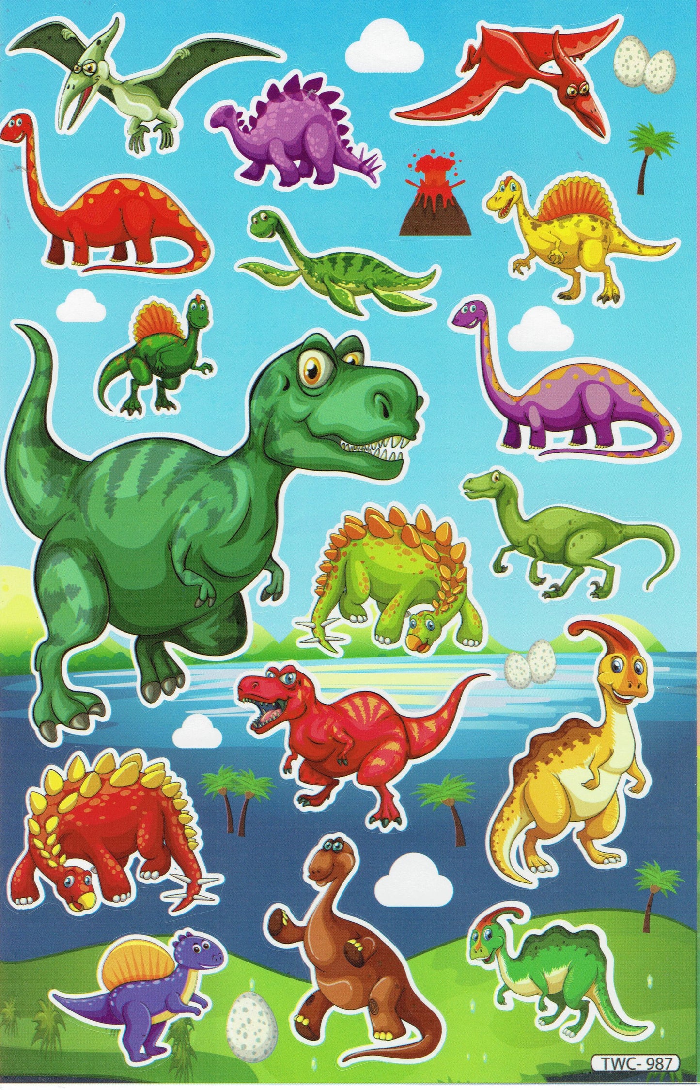Dino Dinosaur Jurassic T-Rex Raptor Animals Stickers for Children Crafts Kindergarten Birthday 1 sheet 515