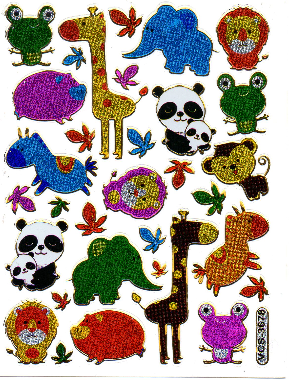 Panda Giraffe Elefant bunt Tiere Aufkleber Sticker metallic Glitzer Effekt Kinder Basteln Kindergarten 1 Bogen 515