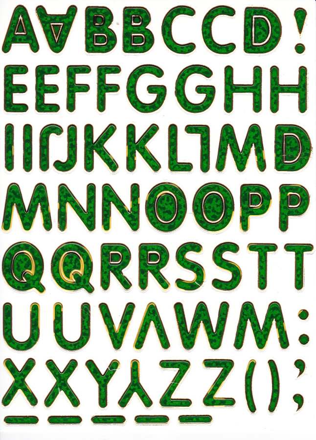Lettres ABC vert hauteur 14 mm autocollant autocollant métallisé paillettes effet école bureau dossier enfants artisanat maternelle 1 feuille 517