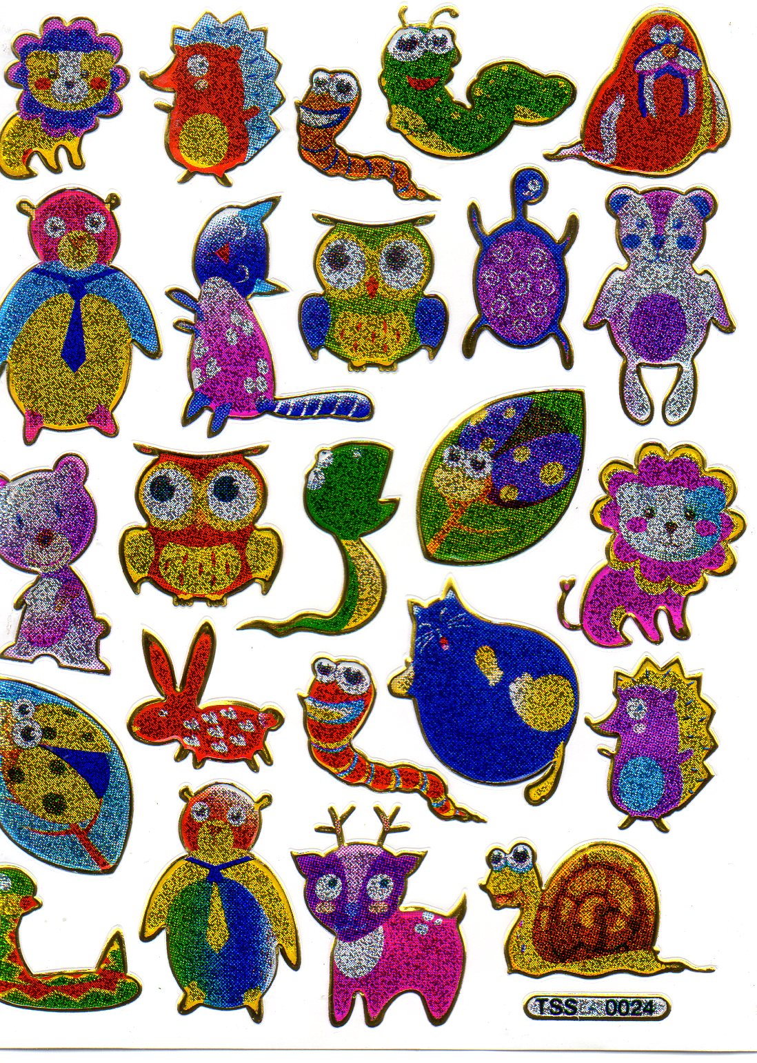 Hibou morse escargot coloré animaux autocollant autocollant métallique effet scintillant artisanat pour enfants maternelle 1 feuille 534