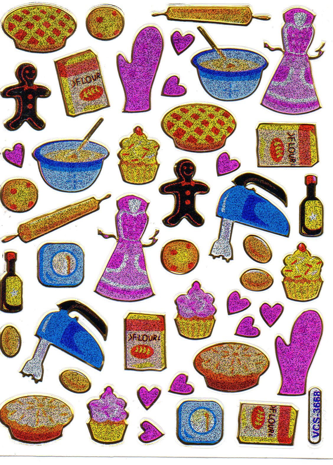 Süße Verzierungen: Kuchen Backen - Metallic Glitzer Sticker für Schule, Kinder, Basteln und Kindergarten (1 Bogen, Nr. 545)