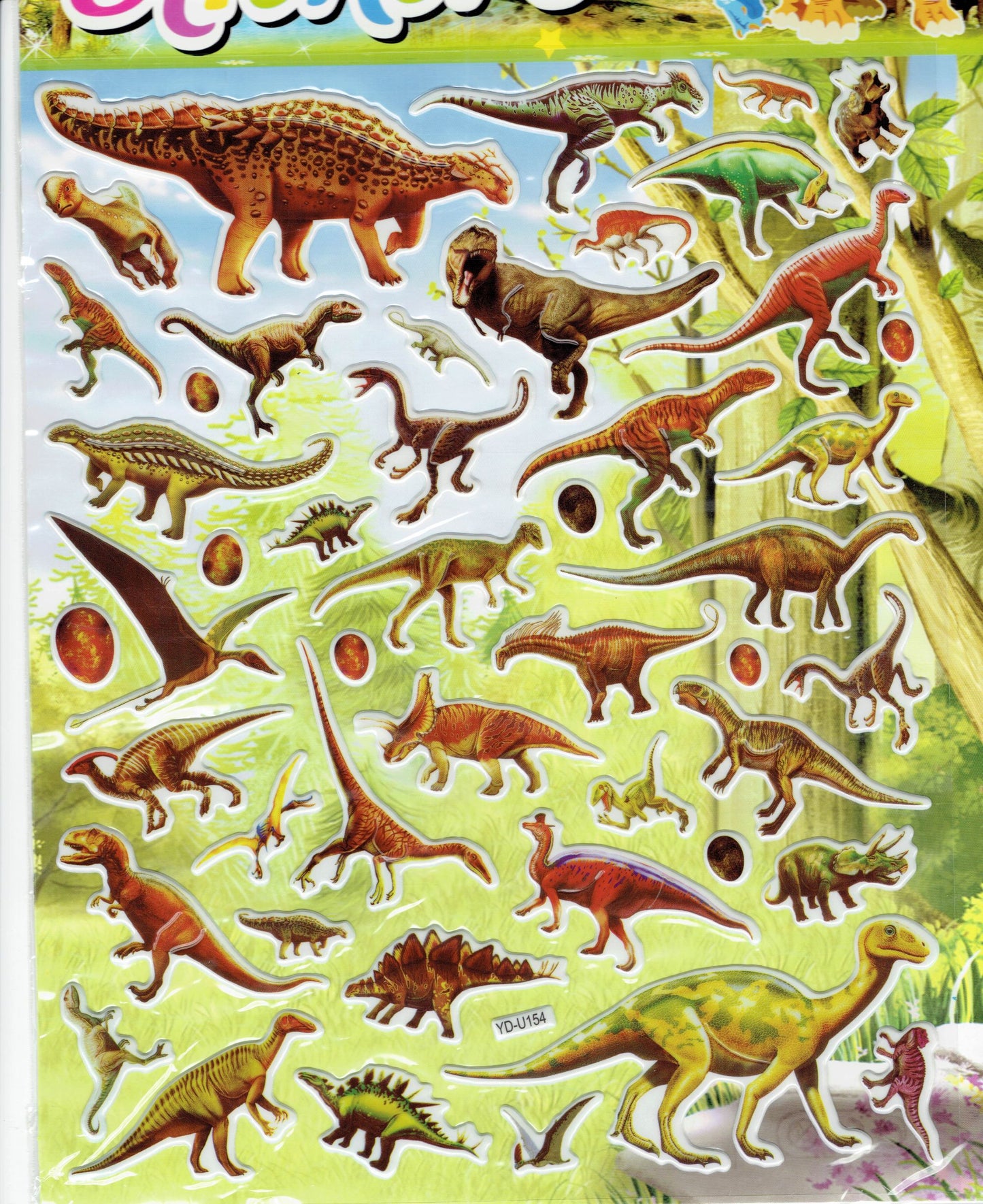 3D Dinosaur Dino Jurassic T-Rex Raptor Stickers for Kids Crafts Kindergarten Birthday 1 Sheet 555