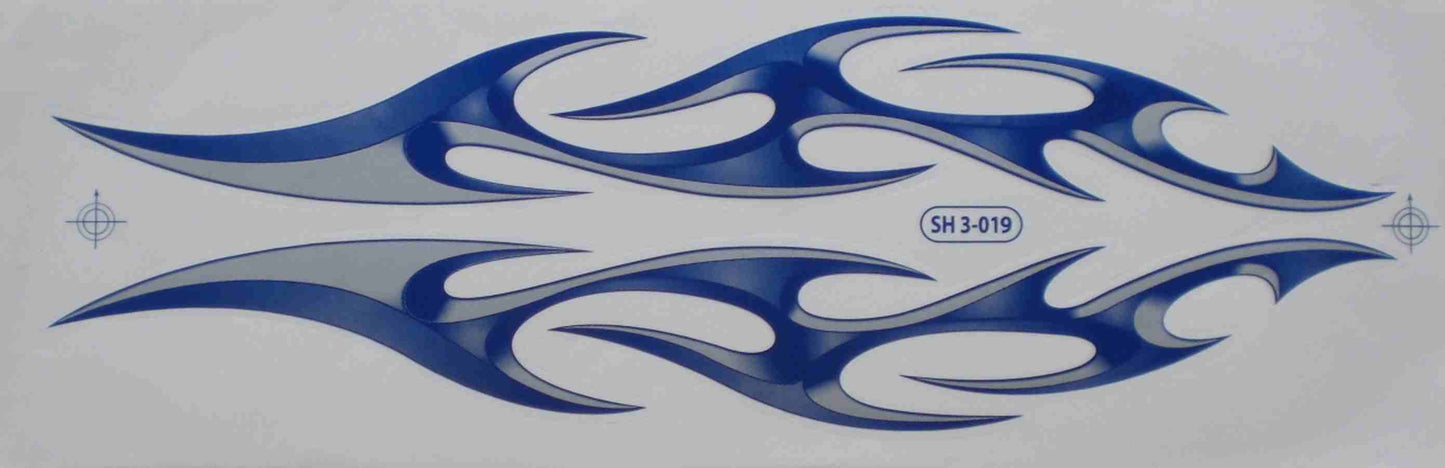 Large flames fire blue sticker film 1 sheet 530 mm x 170 mm weatherproof motorcycle scooter skateboard car tuning self-adhesive FL009