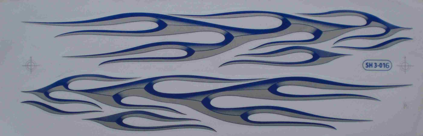 Big flames fire blue gray sticker film 1 sheet 530 mm x 170 mm weatherproof motorcycle scooter skateboard car tuning self-adhesive FL020