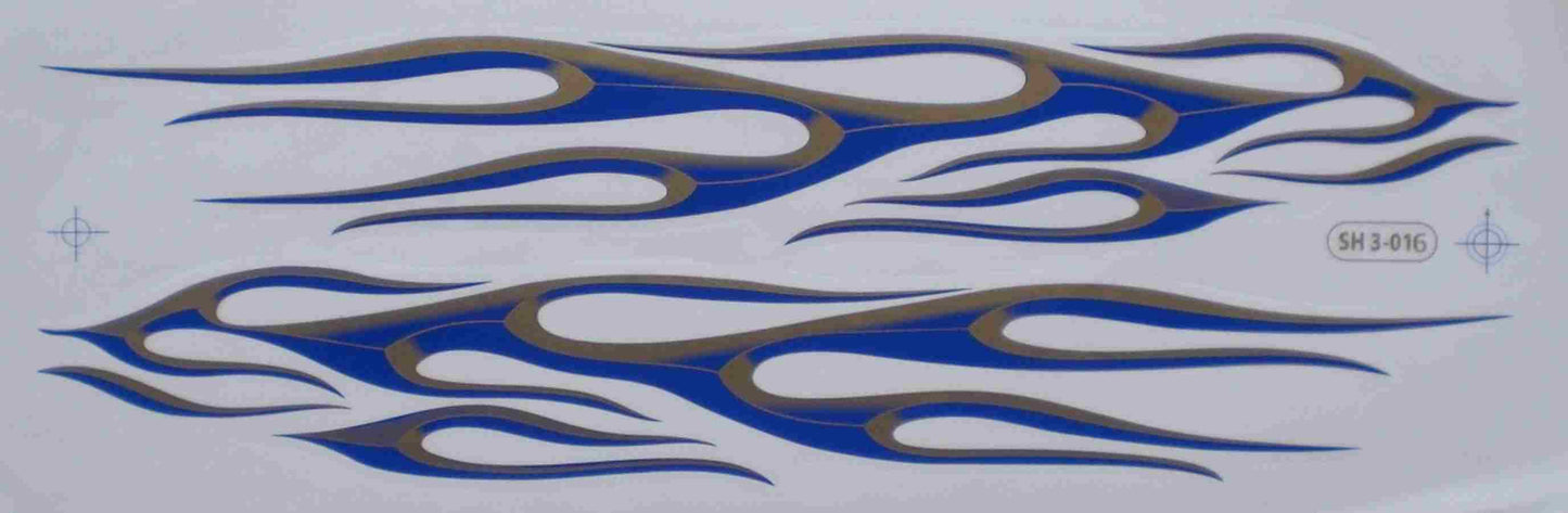 Large flames fire blue sticker film 1 sheet 530 mm x 170 mm weatherproof motorcycle scooter skateboard car tuning self-adhesive FL024