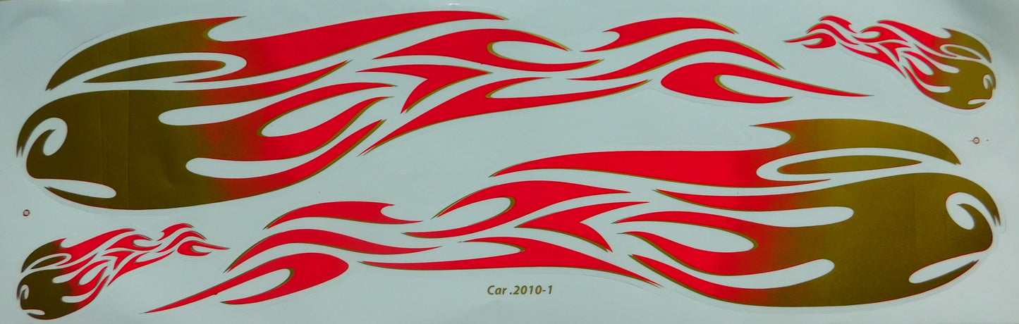 Large Flames Fire Gold Red Sticker Decal Film 1 Sheet 530 mm x 170 mm Weatherproof Motorcycle Scooter Skateboard Car Tuning Self-Adhesive FL046