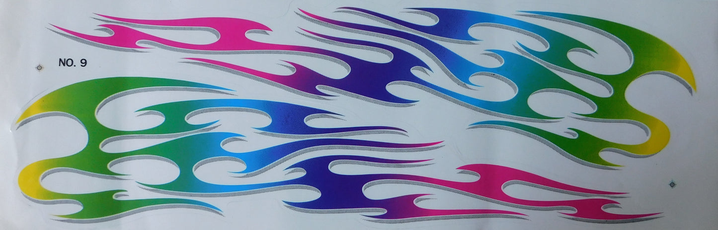Large Flames Fire Colorful Sticker Decal Film 1 Sheet 530 mm x 170 mm weatherproof Motorcycle Scooter Skateboard Car Tuning self-adhesive FL084