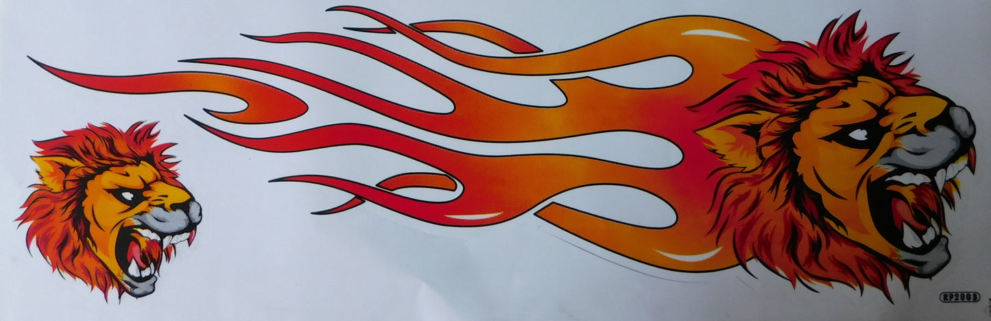 Lion Large Flames Fire Orange Sticker Decal Film 1 Sheet 530 mm x 170 mm Weatherproof Motorcycle Scooter Skateboard Car Tuning Self-Adhesive FL089