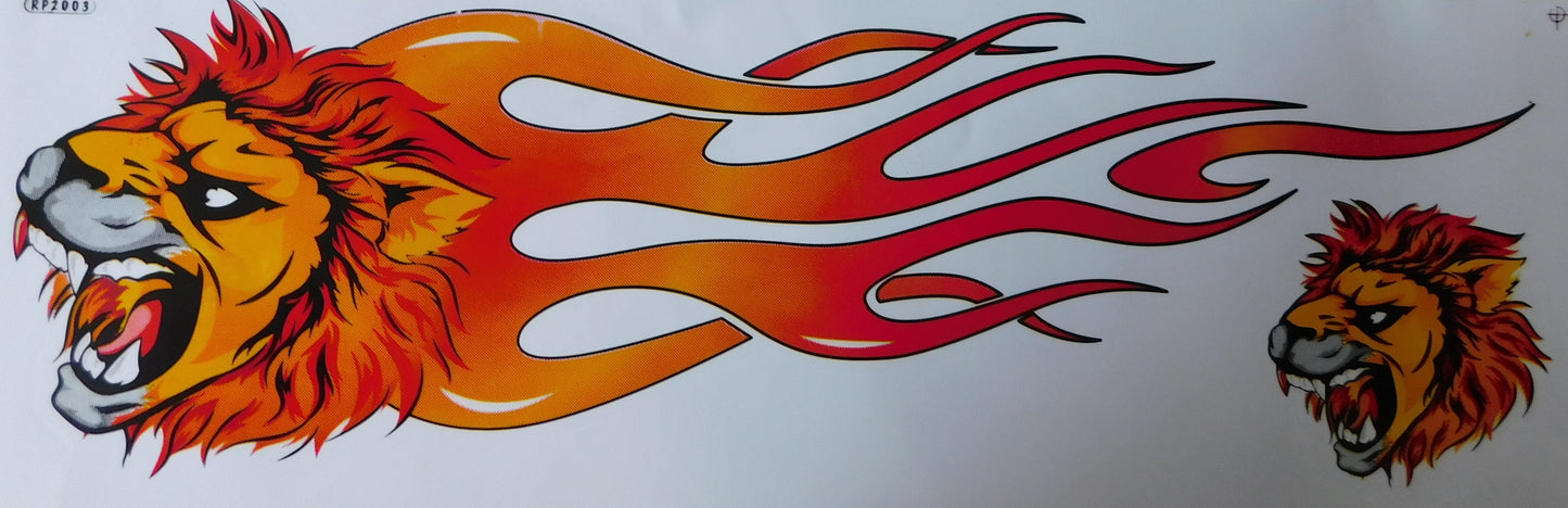 Lion Large Flames Fire Orange Sticker Decal Film 1 Sheet 530 mm x 170 mm Weatherproof Motorcycle Scooter Skateboard Car Tuning Self-adhesive FL090