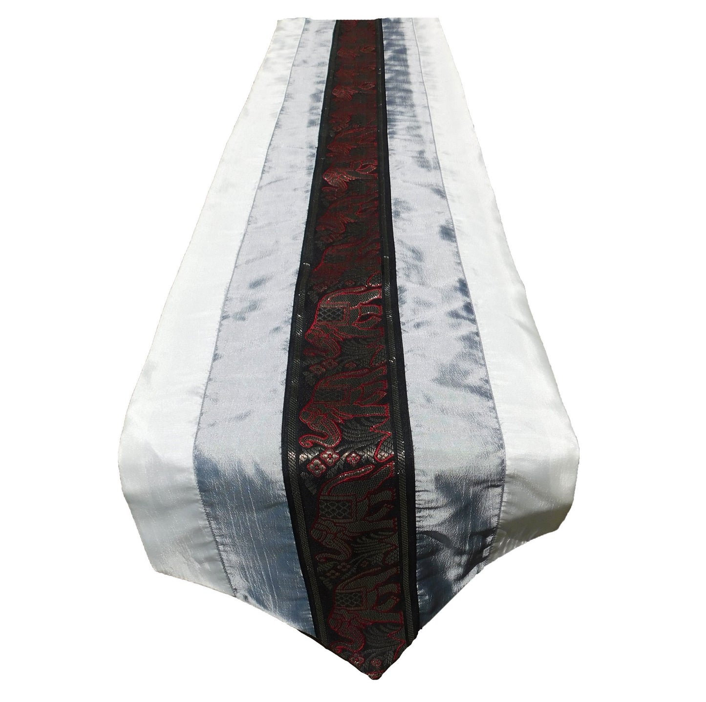 Two-tone table runner with elephant border Christmas Festival Birthday Wedding Party Living Room Kitchen Tablecloth made of Thai Silk Thai Silk