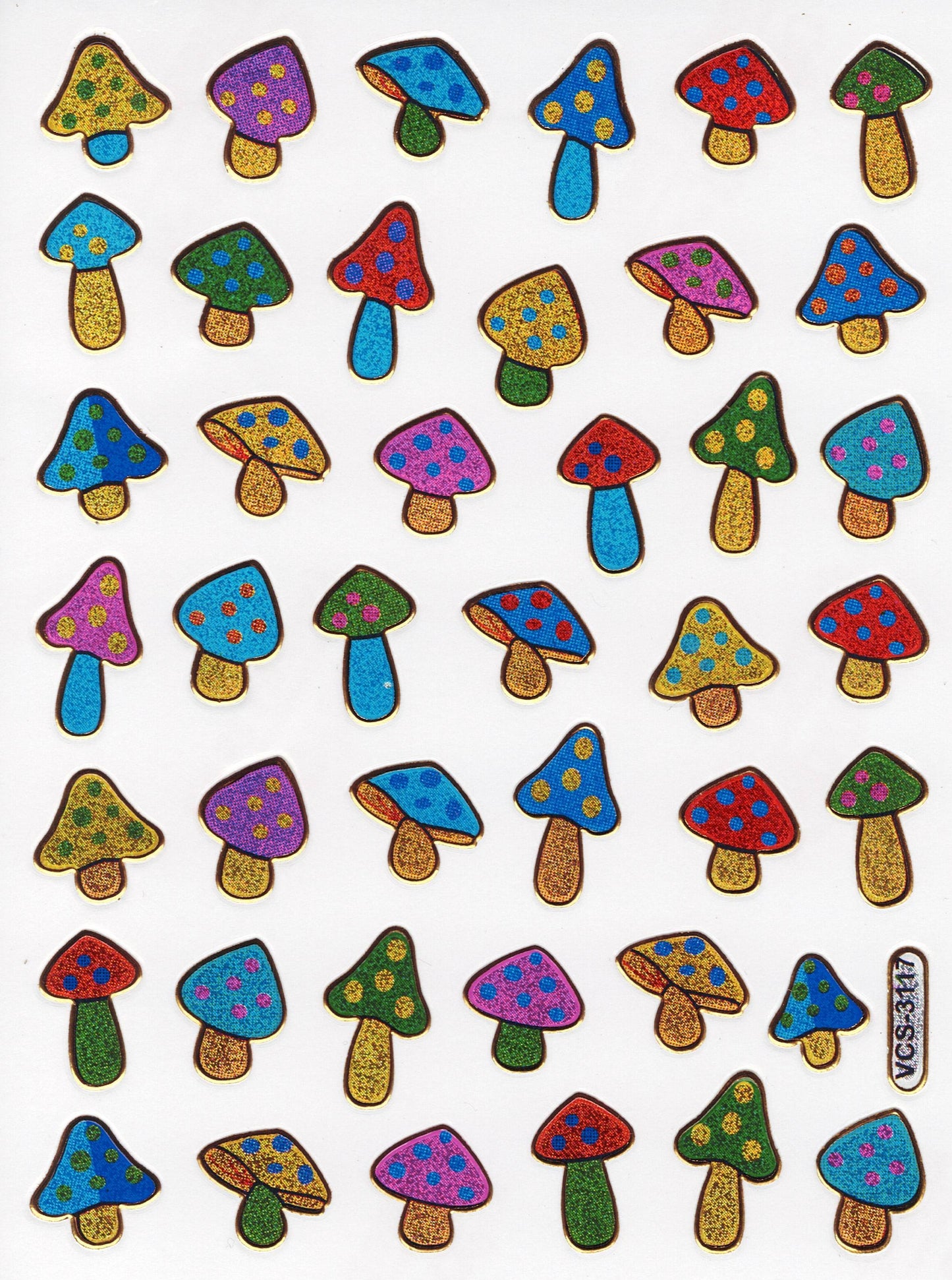Champignons Champignon Girolle coloré Autocollant Sticker effet pailleté métallique Enfants Bricolage Maternelle 1 Feuille 375