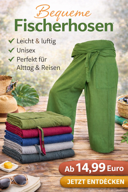 Vielfarbige Fischerhosen: Moderne, geschlechtsneutrale Thai Fisherman Pants aus leichtem Stoff für Yoga und Massage.