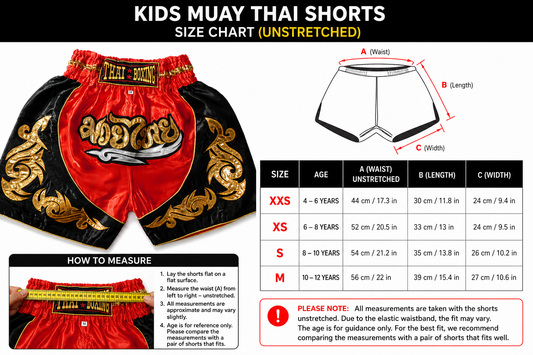Original Muay Thai Shorts für Kinder Grün Schwarz | Thaiboxhose XXS-M