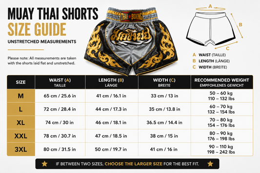 Original Muay Thai Shorts Grau Weiß | Thaiboxhose M-3XL aus Thailand