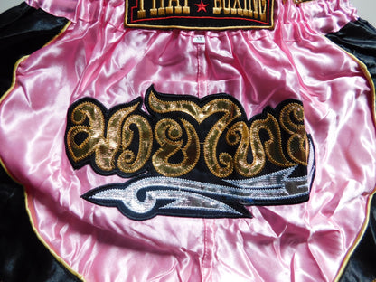 Shorts de Muay Thai Originales pour Enfants Rose Noir | Pantalon de Boxe Thaï XXS-M