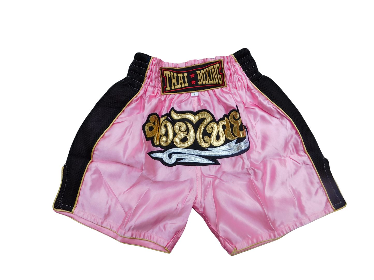 Original Muay Thai Shorts für Kinder Schwarz Rosa | Thaiboxhose XXS-M
