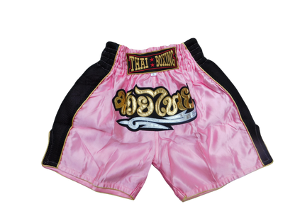 Original Muay Thai Shorts für Kinder Schwarz Rosa | Thaiboxhose XXS-M