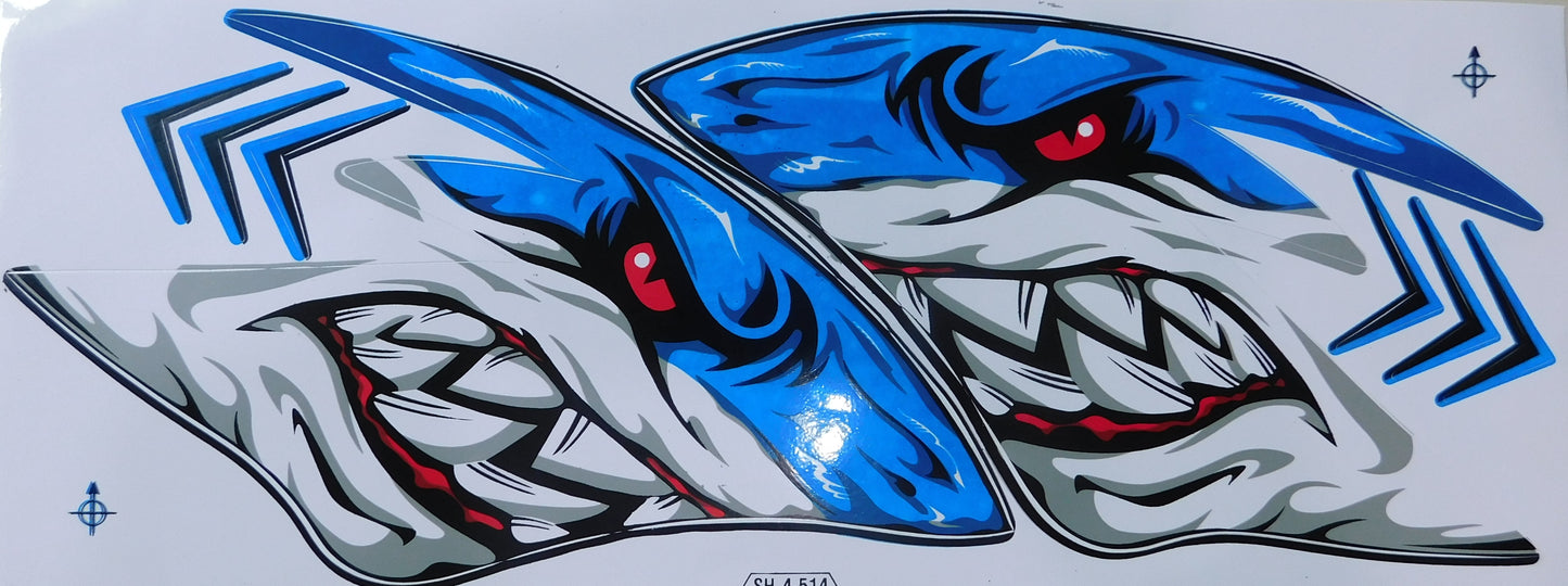 Kit d'autocollants requin en quatre couleurs (35 × 15 cm) – Parfait pour vélo, voiture et moto NS123