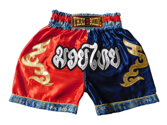 Original Muay Thai Shorts für Kinder Rot Blau | Thaiboxhose XXS-M
