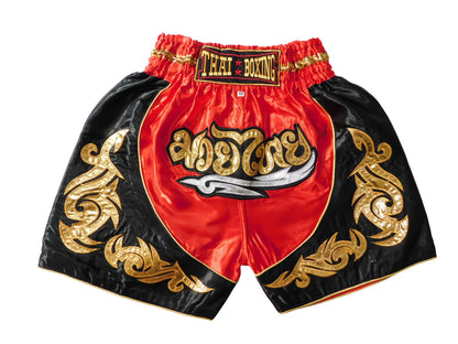 Original Muay Thai Shorts for Kids Red Black | Thai Boxing Pants XXS-M