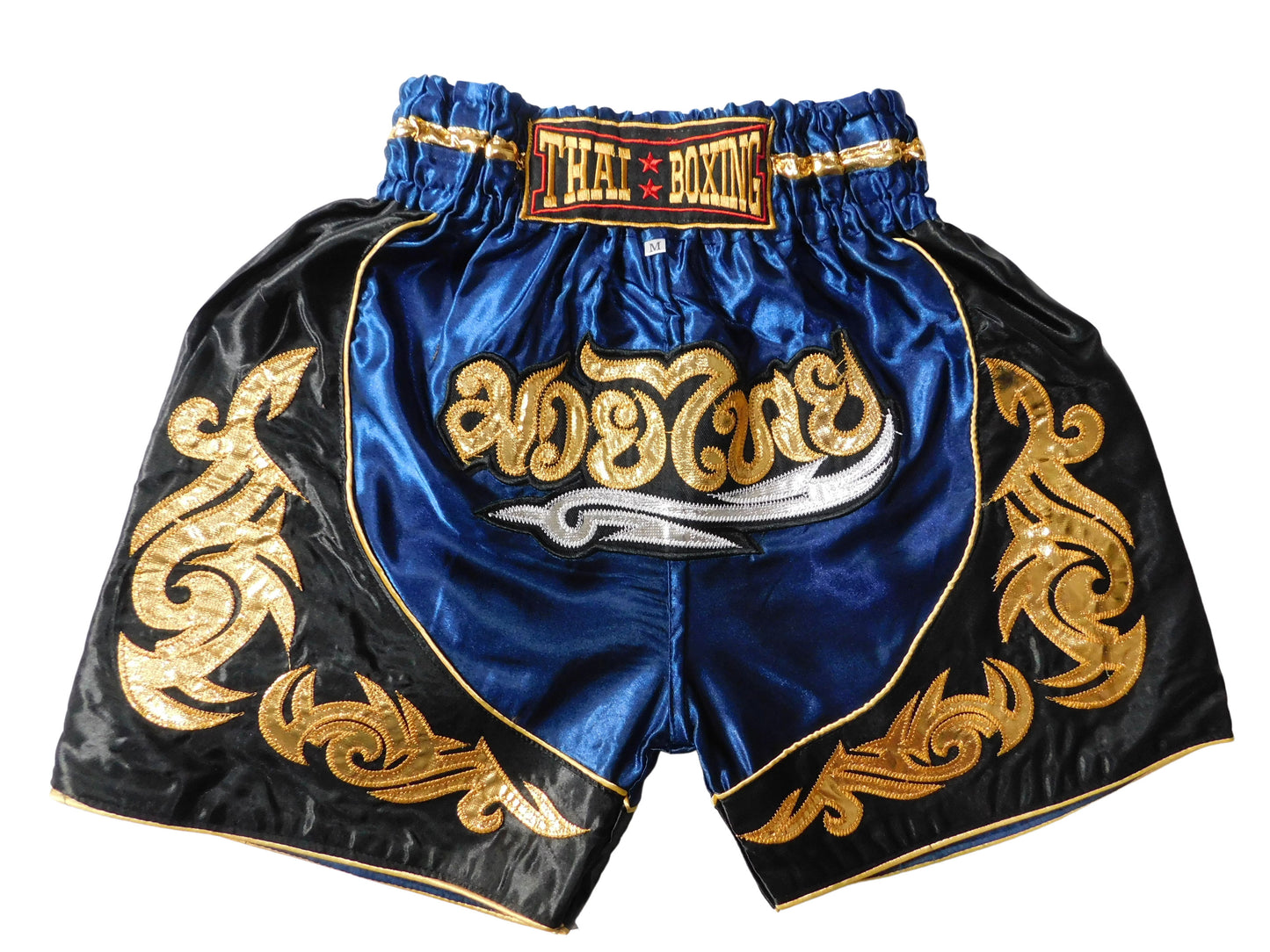 Original Muay Thai Shorts für Kinder Dunkelblau Schwarz | Thaiboxhose XXS-M