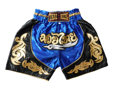 Shorts de Muay Thai originales pour enfants Bleu Noir | Short de boxe thaïlandaise XXS-M