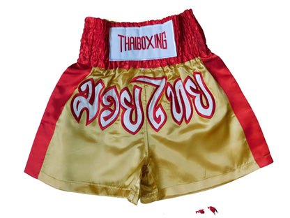 Powerful and Stylish: Modern Muay Thai Shorts for Adults! (Gold-Red M-L-XL-XXL-3XL)
