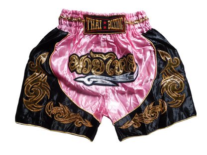 Shorts de Muay Thai Originales pour Enfants Rose Noir | Pantalon de Boxe Thaï XXS-M