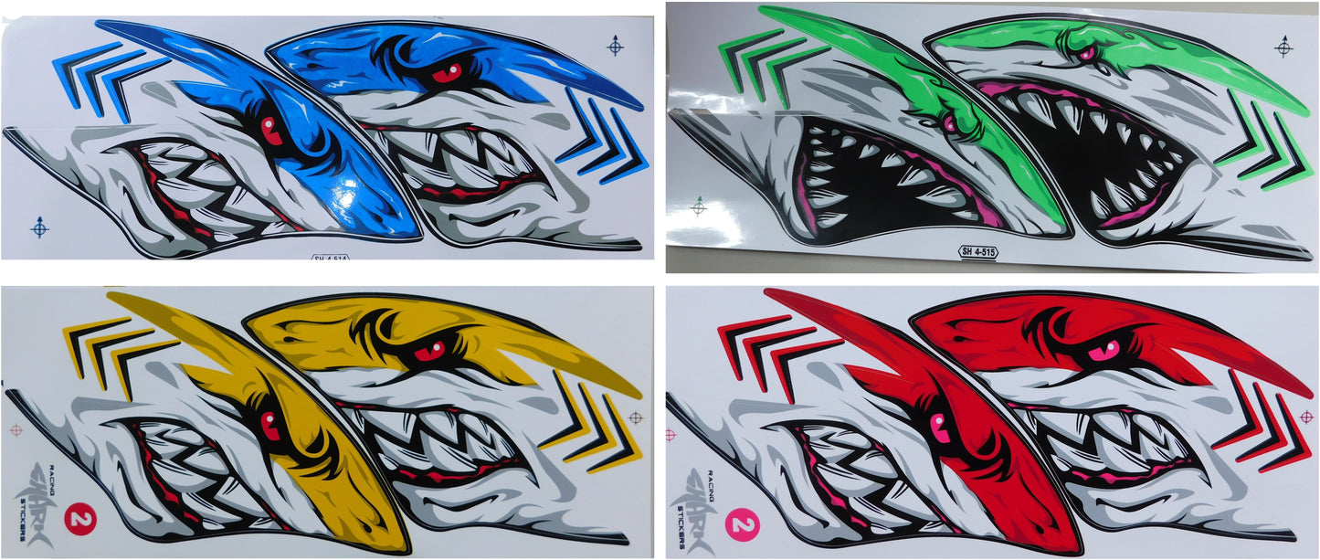 Kit d'autocollants requin en quatre couleurs (35 × 15 cm) – Parfait pour vélo, voiture et moto NS123