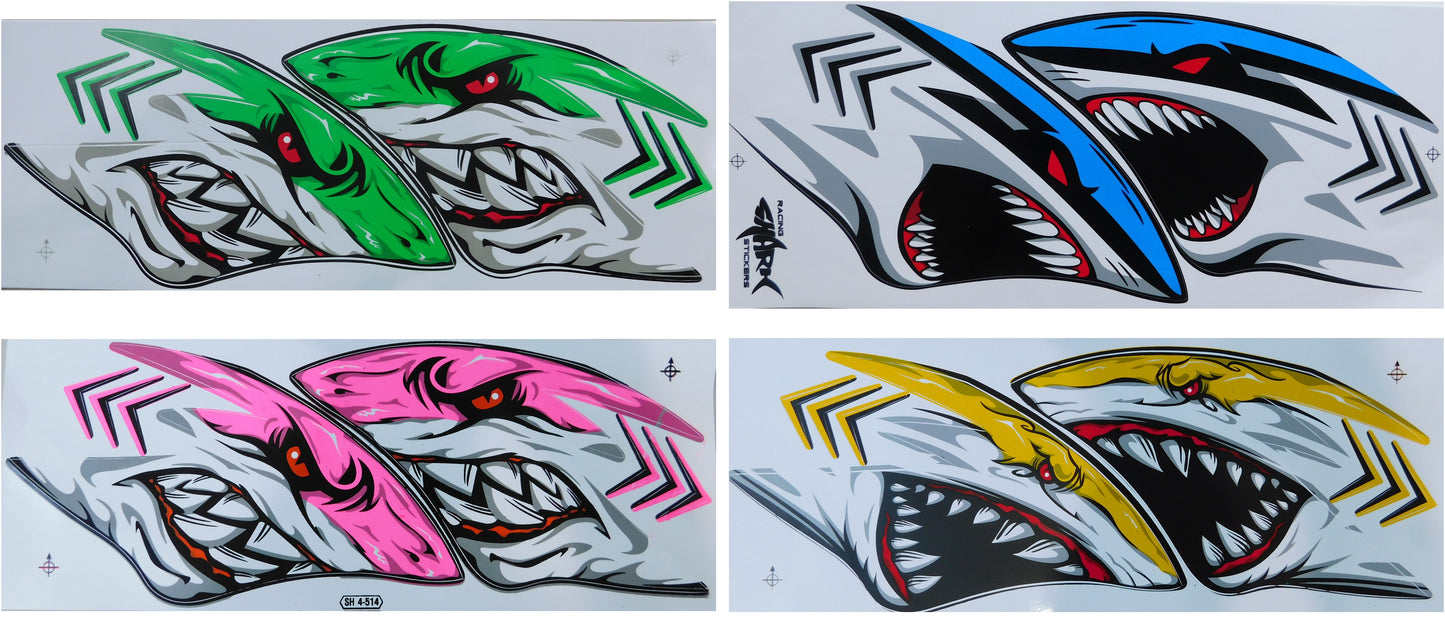 Kit d'autocollants de requins en quatre couleurs (35 × 15 cm) – Parfait pour vélo, voiture et moto NS124