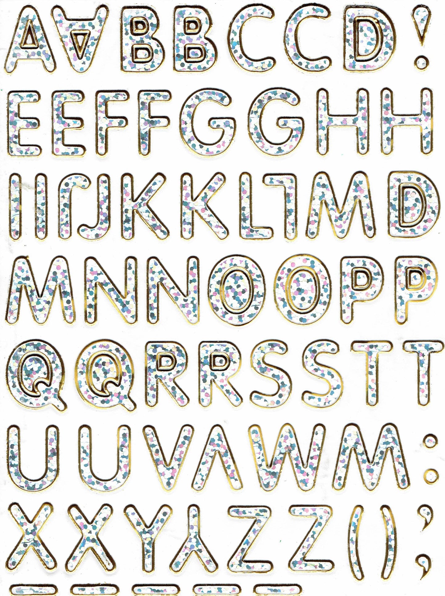 Buchstaben ABC silber Höhe 14 mm Aufkleber Sticker metallic Glitzer Effekt Schule Büro Ordner Kinder Basteln Kindergarten 1 Bogen 527