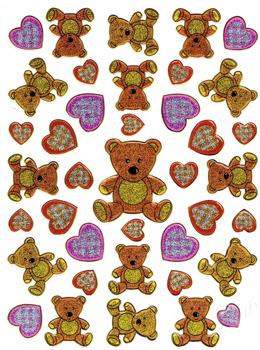 Teddy Bär bunt Aufkleber Sticker metallic Glitzer Effekt für Kinder Basteln Kindergarten Geburtstag 1 Bogen 548