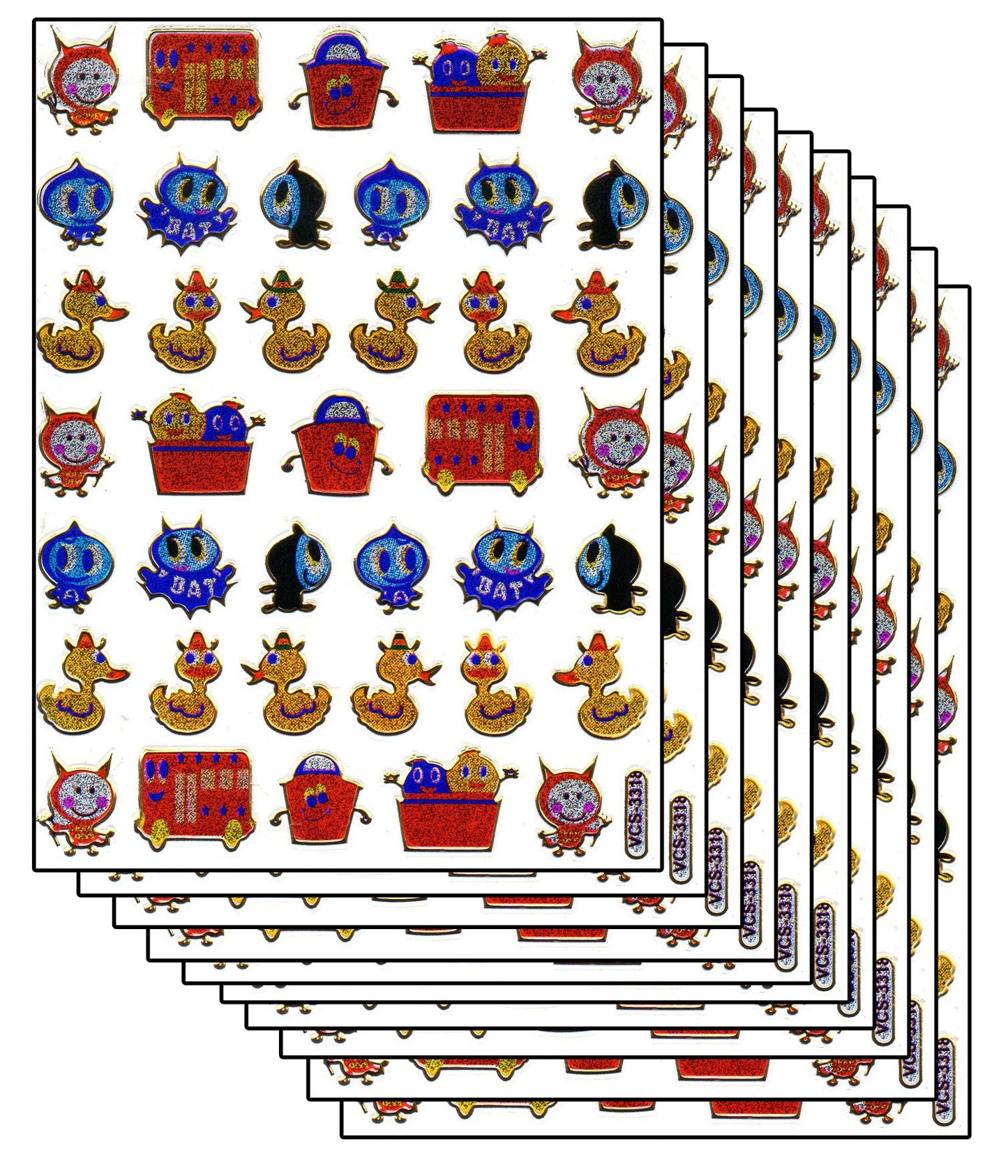 Ensemble économique 10 feuilles animaux chauve-souris canard coloré 390 autocollants métallisé effet scintillant pour enfants artisanat maternelle anniversaire