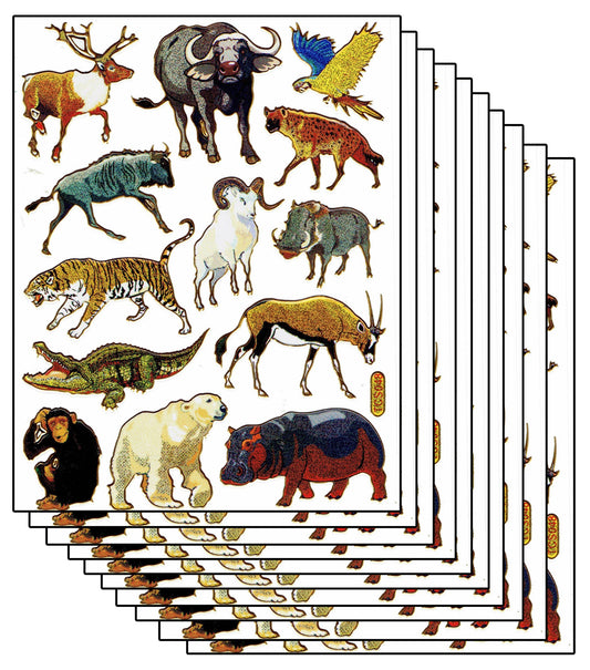 Ensemble économique 10 feuilles animaux safari crocodile ours polaire 130 autocollants effet paillettes métalliques pour enfants artisanat maternelle anniversaire