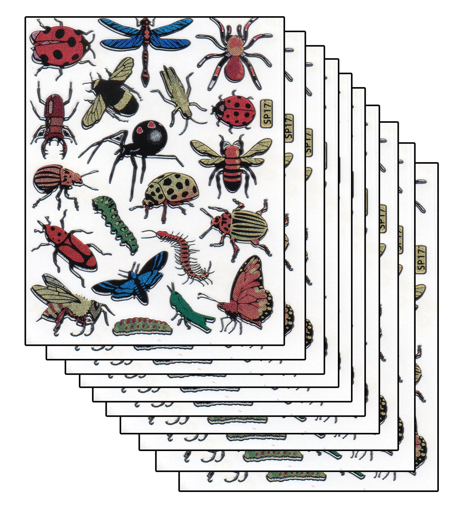 Savings set 10 sheets insects beetles animals dragonflies 200 stickers metallic glitter effect for children crafts kindergarten birthday