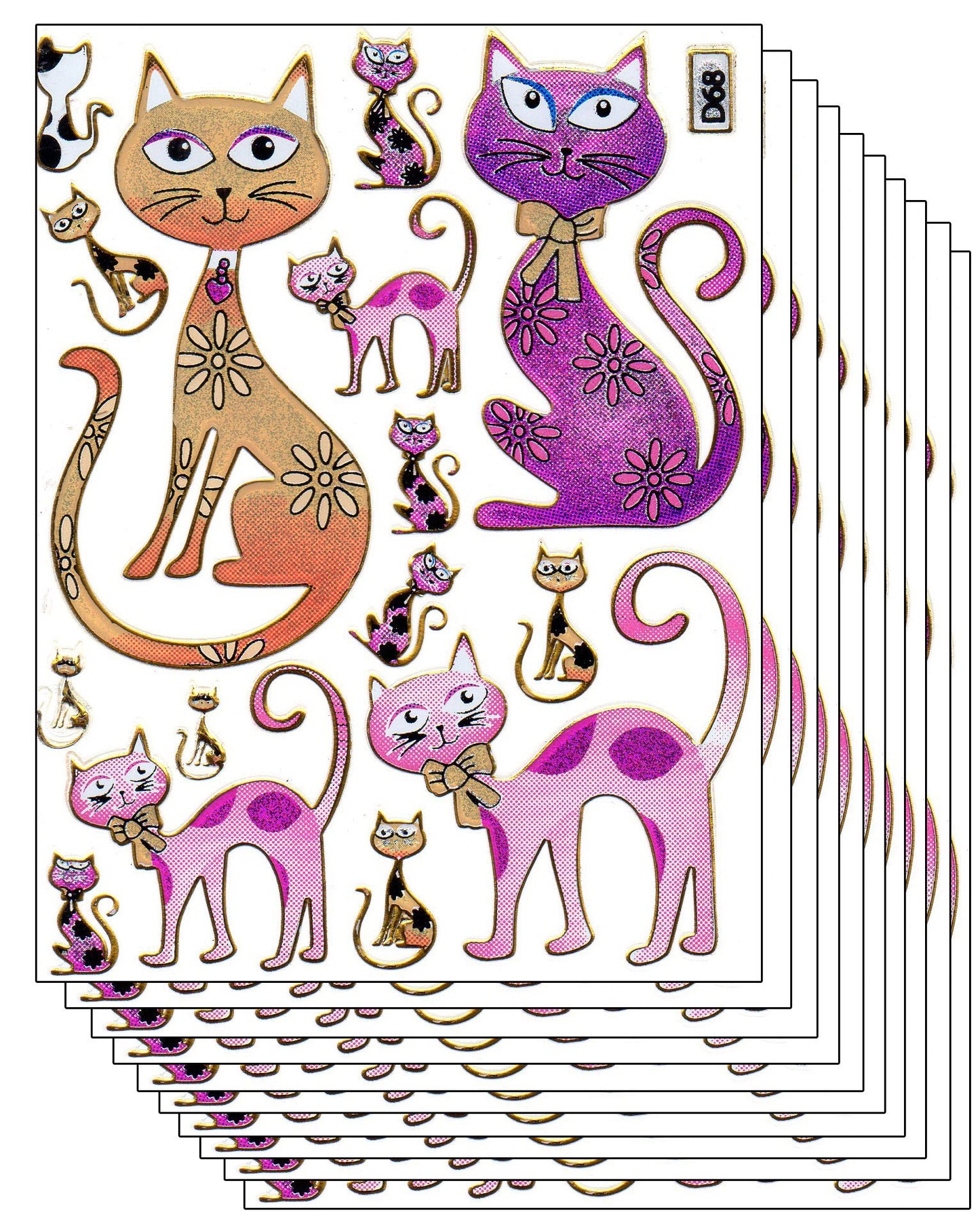 Ensemble économique 10 feuilles de chats tomcat chat minou animaux 150 autocollants effet scintillant métallique pour l'artisanat des enfants anniversaire de la maternelle