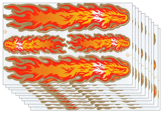 10ER Vorteilspack Flammen Feuer orange Aufkleber Sticker Motorrad Moped Roller Skateboard Auto Tuning Modellbau selbstklebend 057