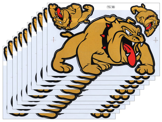 10ER SPAR PACK Bulldogge Hund gold Aufkleber Sticker Motorrad Roller Skateboard Auto Tuning Modellbau selbstklebend 102