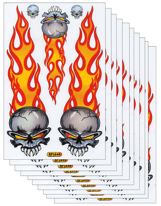 10ER SPAR PACK Flammen Feuer orange Totenkopf Aufkleber Sticker Motorrad Moped Roller Skateboard Auto Tuning Modellbau selbstklebend 531