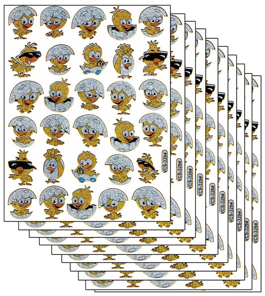 10ER Vorteilsangebot Tiere Küken Eierschale Aufkleber Sticker metallic Glitzer Effekt für Kinder Basteln Kindergarten Geburtstag 10 Bogen 202