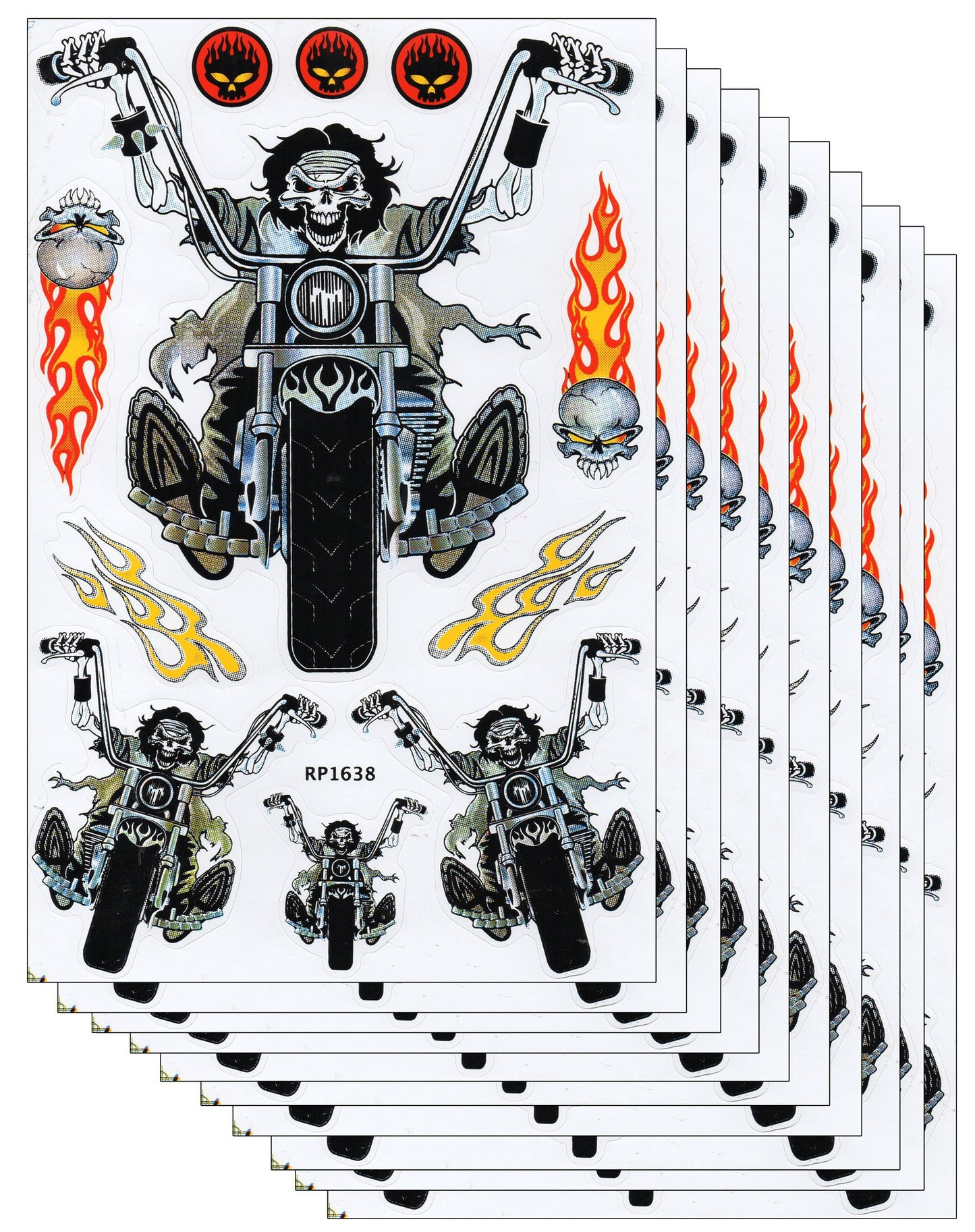 10ER Vorteilspack Totenkopf Rider Ghost Flammen Aufkleber Sticker Motorrad Moped Roller Skateboard Auto Tuning Modellbau selbstklebend 371