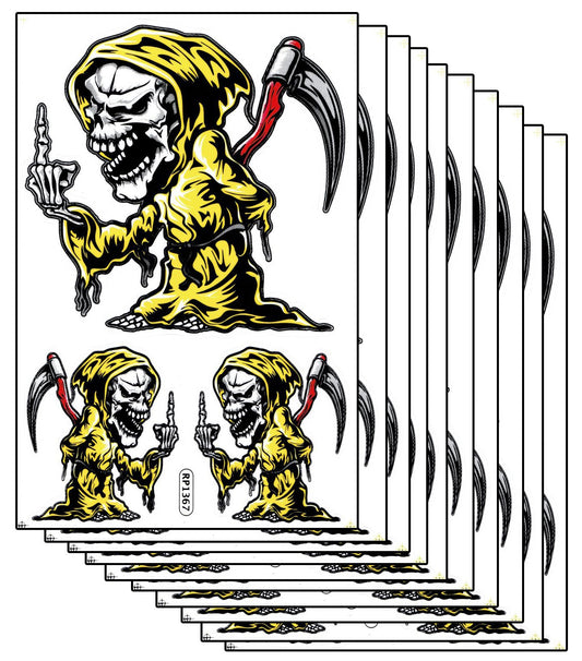 10ER Vorteilspack Totenkopf Sensemann Aufkleber Sticker Motorrad Moped Roller Skateboard Auto Tuning Modellbau selbstklebend 506