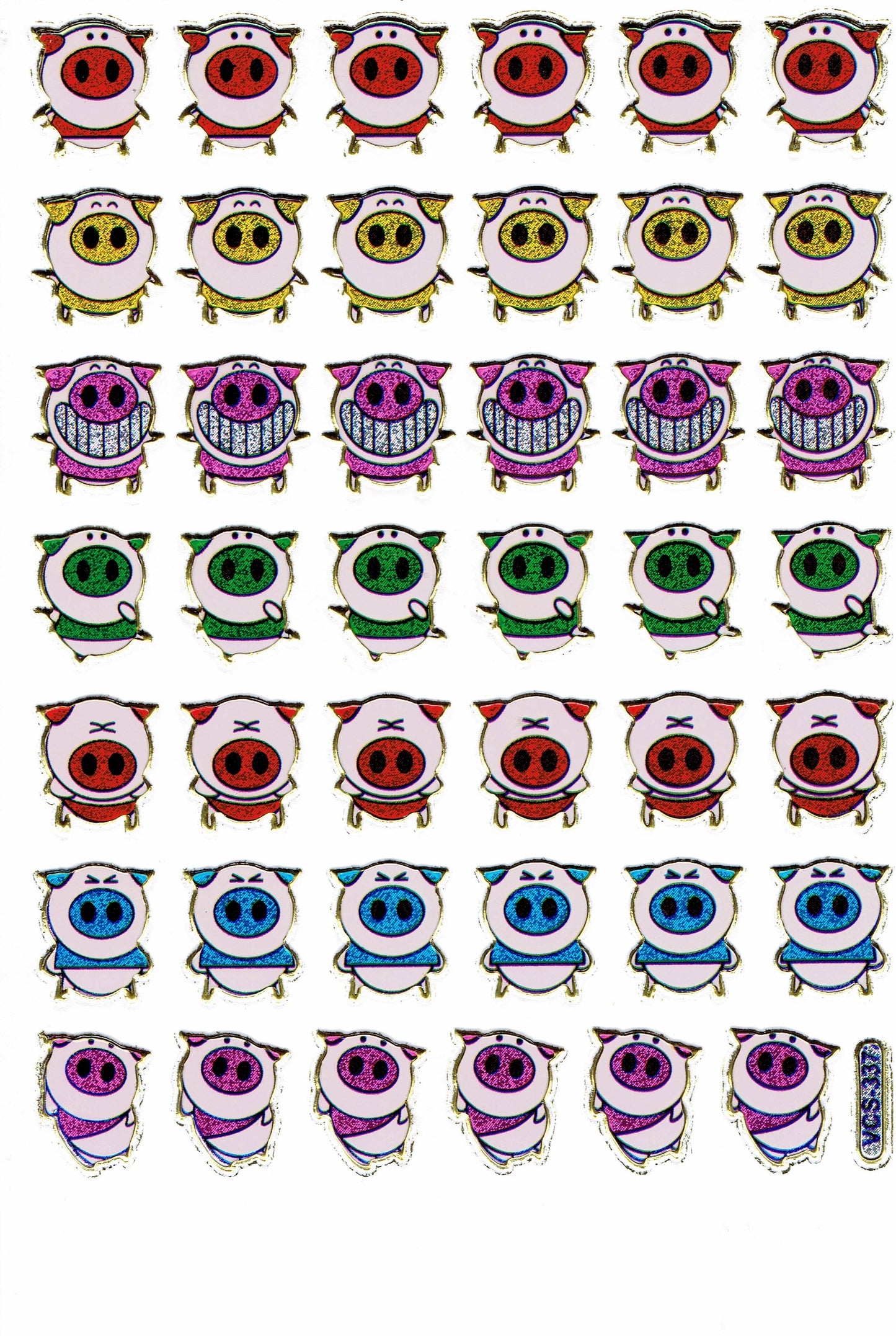 Cochons Cochon Animaux Autocollants Colorés Effet Paillettes Métalliques Enfants Artisanat Maternelle 1 Feuille 136