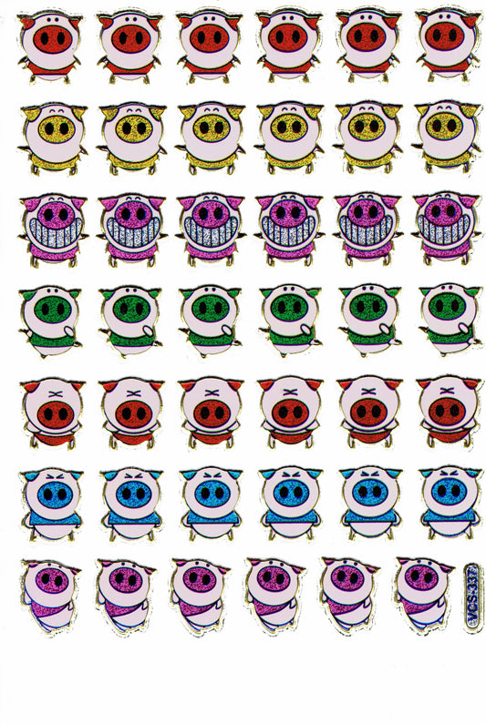 Schweine Schweinchen Tiere bunt Aufkleber Sticker metallic Glitzer Effekt Kinder Basteln Kindergarten 1 Bogen 136