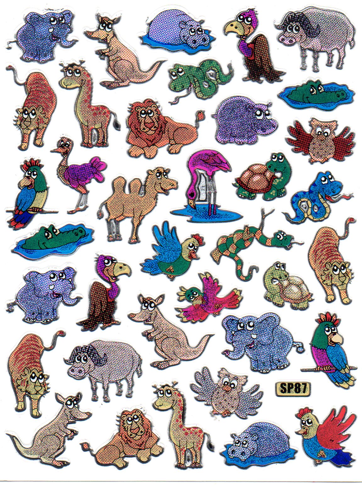 Buffalo lion puma camel colorful animals stickers metallic glitter effect children's handicraft kindergarten 1 sheet 198