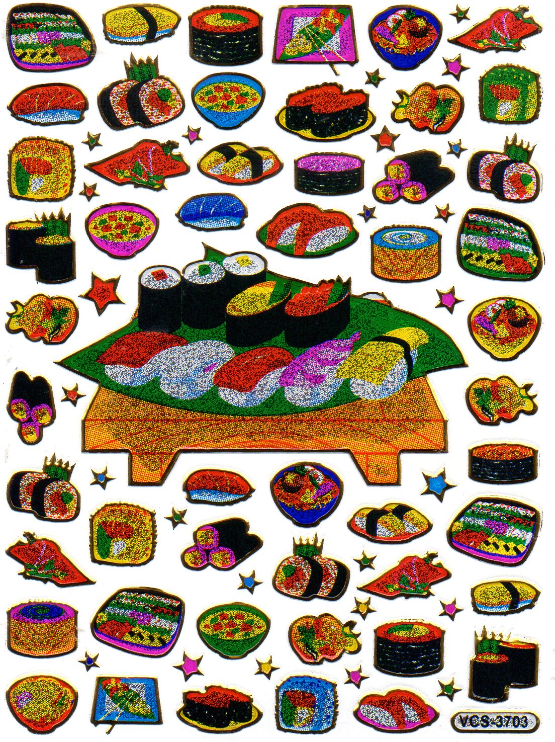 Sushi nourriture japonaise autocollant métallique paillettes effet école bureau dossier enfants artisanat maternelle 1 feuille 227