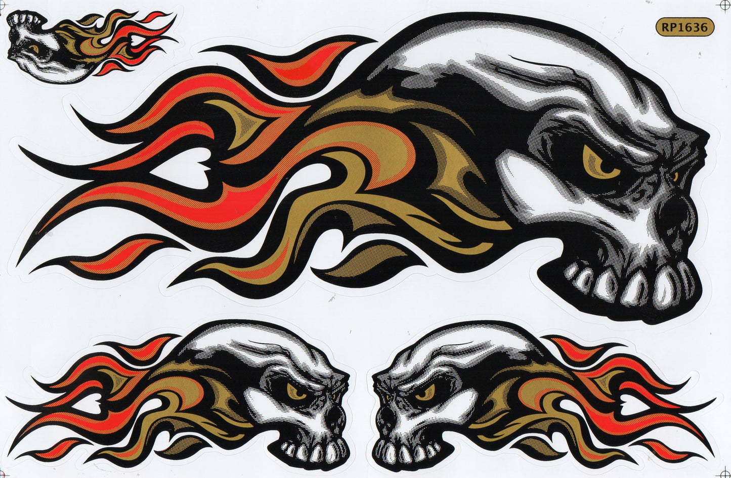 Flame gold skull decal sticker motorcycle scooter skateboard car tuning model construction self-adhesive 234