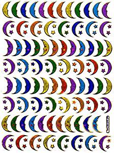 Moon Crescent Sickle Star Star Colorful Sticker Metallic Glitter Effect for Children Crafts Kindergarten Birthday 1 sheet 235