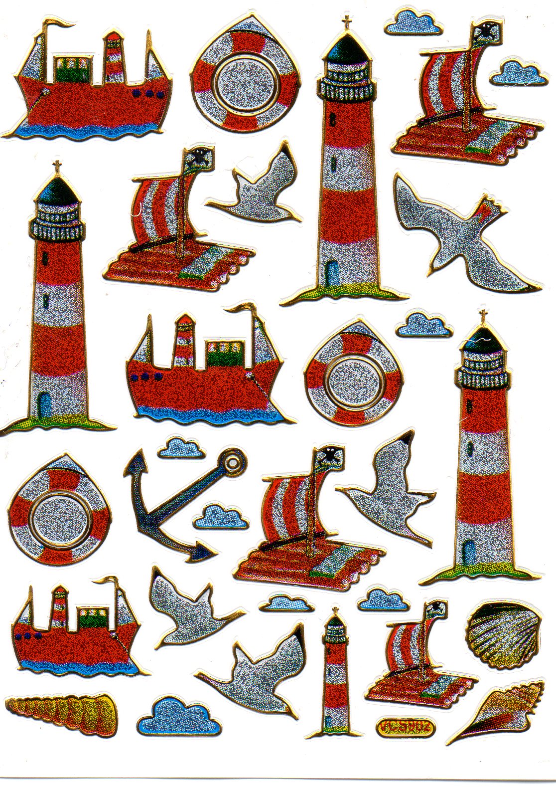 Lighthouse Ships Anchor Sticker Metallic Glitter Effect School Children Crafts Kindergarten 1 Sheet 277