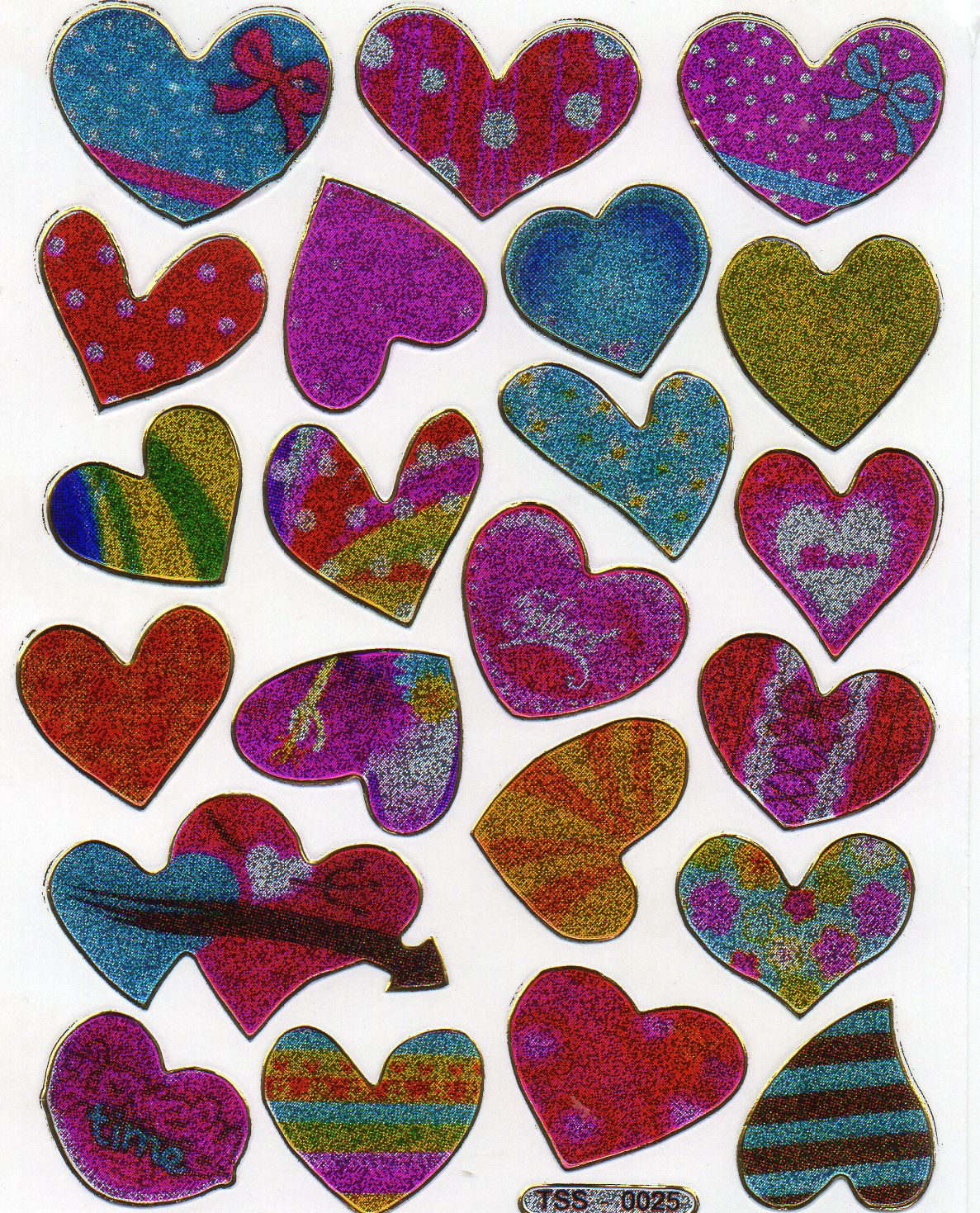 Heart hearts colorful love sticker metallic glitter effect for children crafts kindergarten birthday 1 sheet 316